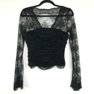 Vintage 90s Lace Bell Sleeve Ruched Blouse S